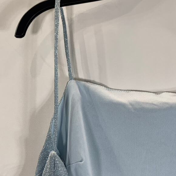 HUGO BUSCATI COLLECTION Women's Blue Shimmer Vintage Spaghetti Strap Dress SZ M - Picture 6 of 12